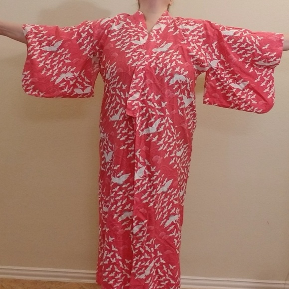 Hayashi Kimono Jackets & Blazers - Japanese Hayashi Kimono white cranes on Pink